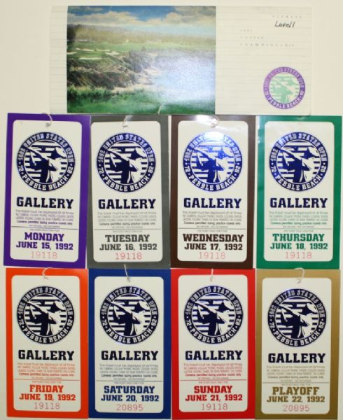 1992 US Open Full Ticket Set - Monday-Playoff - Tom Kite Winner - 8 Tickets
