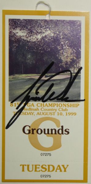 Tiger Woods Signed 1999 Medinah PGA Ticket-2ND Major Win