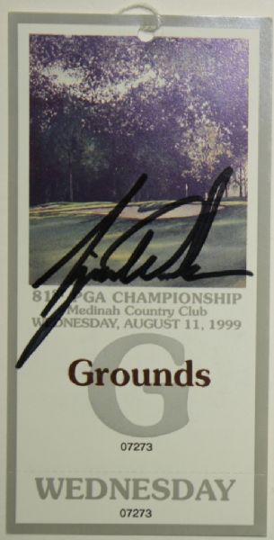Tiger Woods Signed 1999 Medinah P.G.A Ticket-2nd Major Win