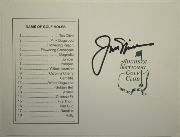 Jack Nicklaus Signed Masters Scorecard