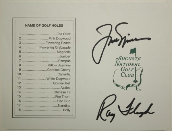 Jack Nicklaus and Ray Floyd Signed Masters Scorecard