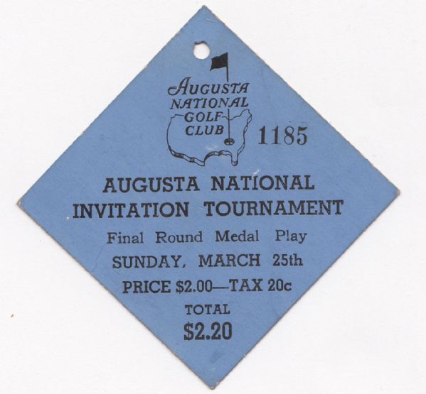 1934 Augusta National Invitational (Masters) Final Round Sunday Ticket