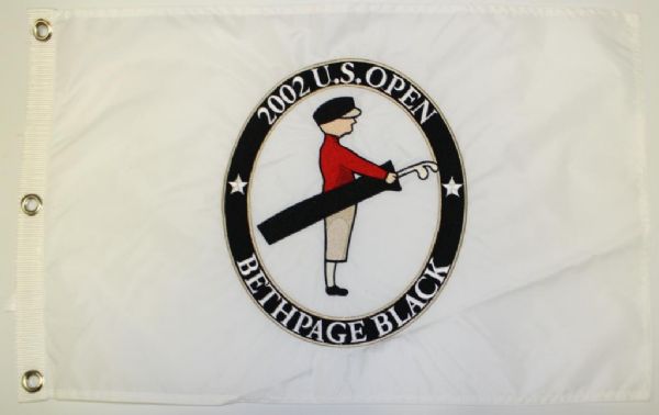 2002 Bethpage Black US Open White Embroidered Flag-Tiger Wins!