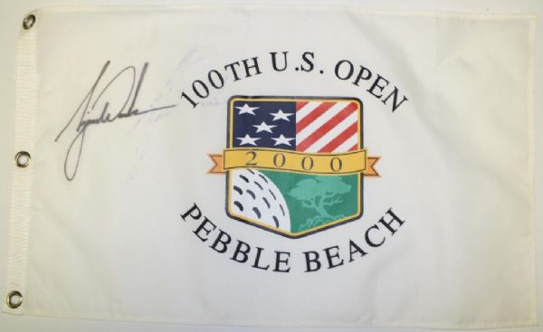 Tiger Woods Signed 2000 US Open White Pin Flag - Pebble Beach - Slight Bleeding