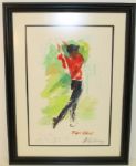 Leroy Neiman Original Art The Final Day at Winged Foot-Tiger Woods 1997-13x19 -With Birthday Note From Neiman