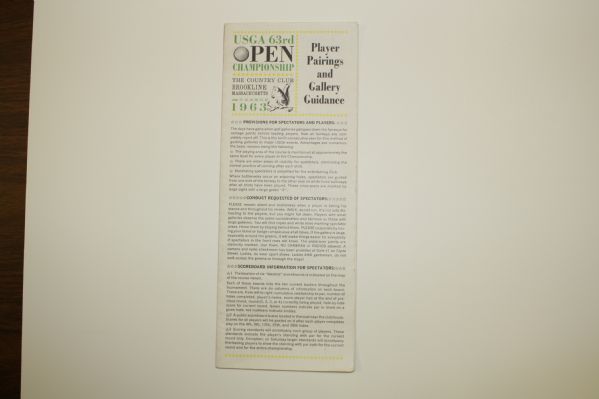 1963 US Open Pairing Sheet - The CC Brookline - Julius Boros Winner