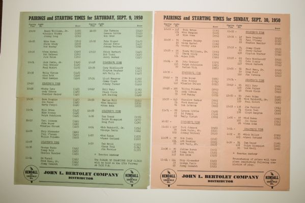 1950 Reading Open Pairing Sheet - Berkshire CC - Sam Snead Winner