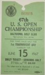 1967 US Open Ticket - Baltusrol - Jack Nicklaus Winner
