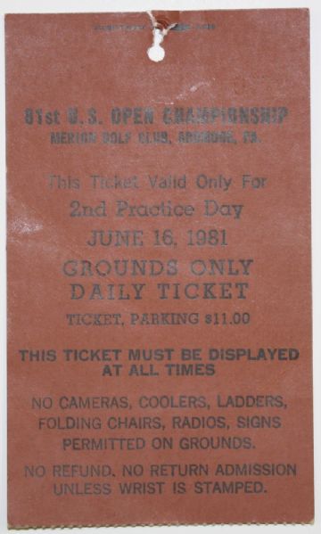 1981 US Open Ticket - Merion GC - David Graham Winner