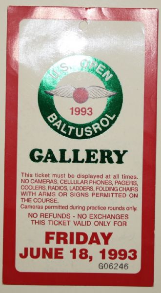 1993 US Open Ticket - Baltusrol GC - Lee Janzen Winner