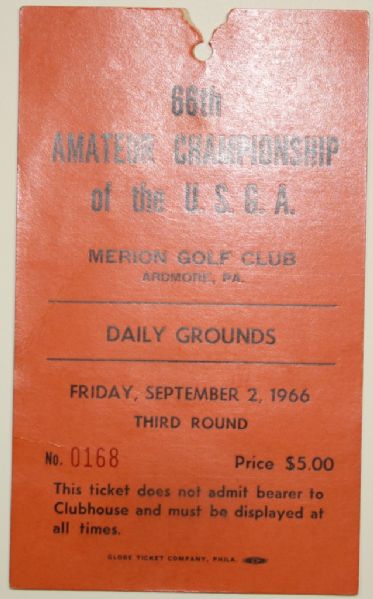 1966 US Amateur Ticket - Merion GC - Gary Cowan Winner