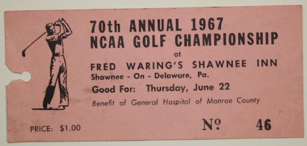 1967 70th Annual NCAA Golf Championship Ticket - Hale Irwin Winner