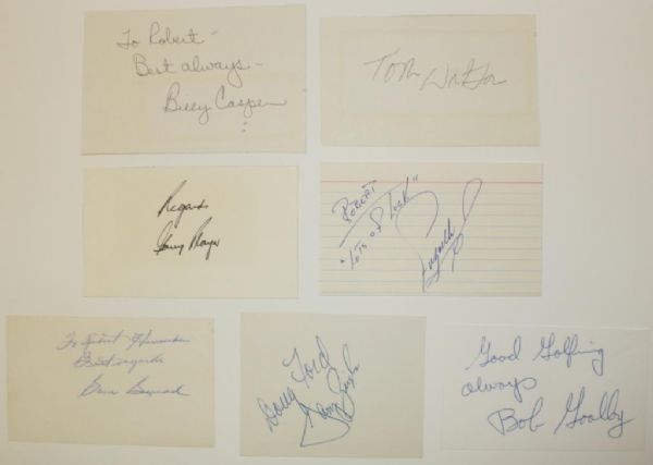7 Autogrpahs on 3x5 Cards: Goalby, Player, Watson, Zoeller, Ford, Snead, and Casper
JSA COA