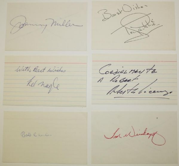 6 Autographs on 3x5 Cards: Miller, Jacklin, Nagle, DeVicenzo, Weiskopf,
JSA COA