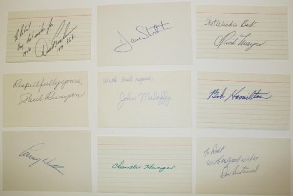 9 Autographs on 3x5 Cards: Graham, Stockton, Mayer, Runyan, Mahaffey, Hamilton, Wadkins, Harper, Finsterwald
JSA COA