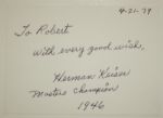 Herman Keiser Autographed 3x5 Card
JSA COA