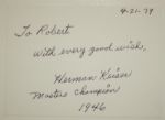 Herman Keiser Autographed 3x5 Card
JSA COA