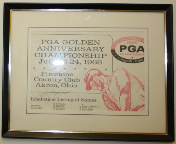 Tony Lema Signature on 1966 PGA Championship Players List