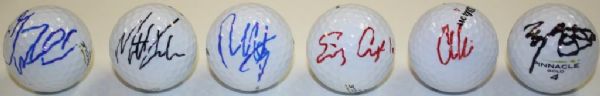 Lot of 6 Signed Golf Balls: Woodland, Kuchar, Molinari, Compton, Kim, and Choi
