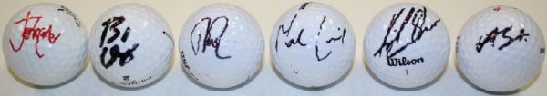 Lot of 6 Signed Golf Balls: Byrd, Cauley, Love III, Laird, Stenson, and Scott