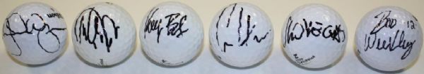 Lot of 6 Signed Golf Balls: Wagner, Moon Bag, Bradley, Hansen, Vegas, and Weekley