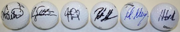 Lot of 6 Signed Golf Balls: Poulter, Sabbatini, Leonard, Hanson, Kaymer, and Mahan