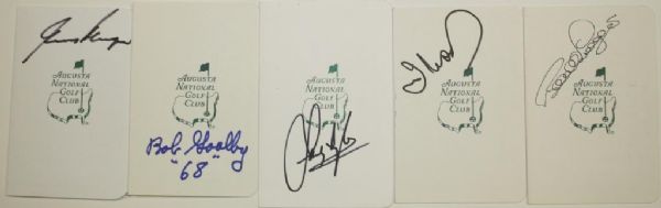 Lot of 5 Signed Masters Scorecards - Player, Goalby, Lyle, Woosenam, and Langer