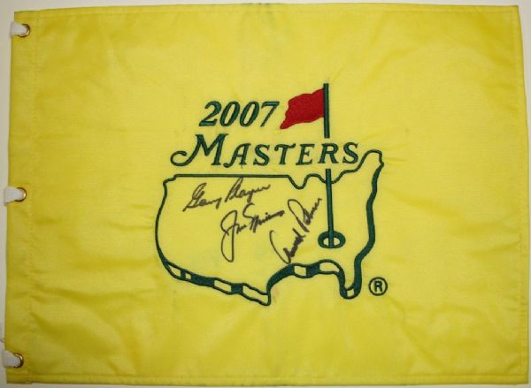 Big Three Signed 2007 Masters Pin Flag - Nicklaus, Palmer, and Player