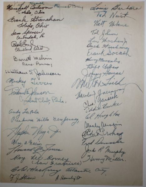 Three Autograph Pages (95 Sigs.) from 1940 Anthractite Open - Incl. Horton Smith, Ralph Guldahl and many other Major Champions