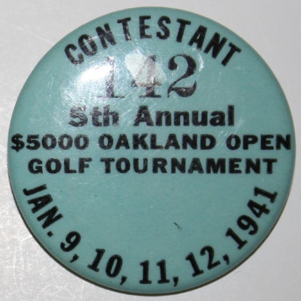 Felix Serafins Contestant #142 Badge - 1941 Oakland Open