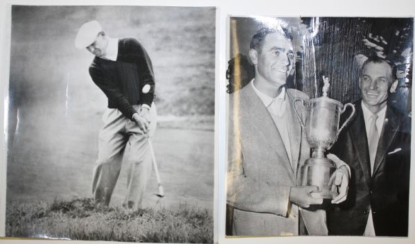 Lot (2) Ben Hogan Original Wire Photos-55 US Open Full Length Wedge Shot, 55 Open Trophy Presentation Shot