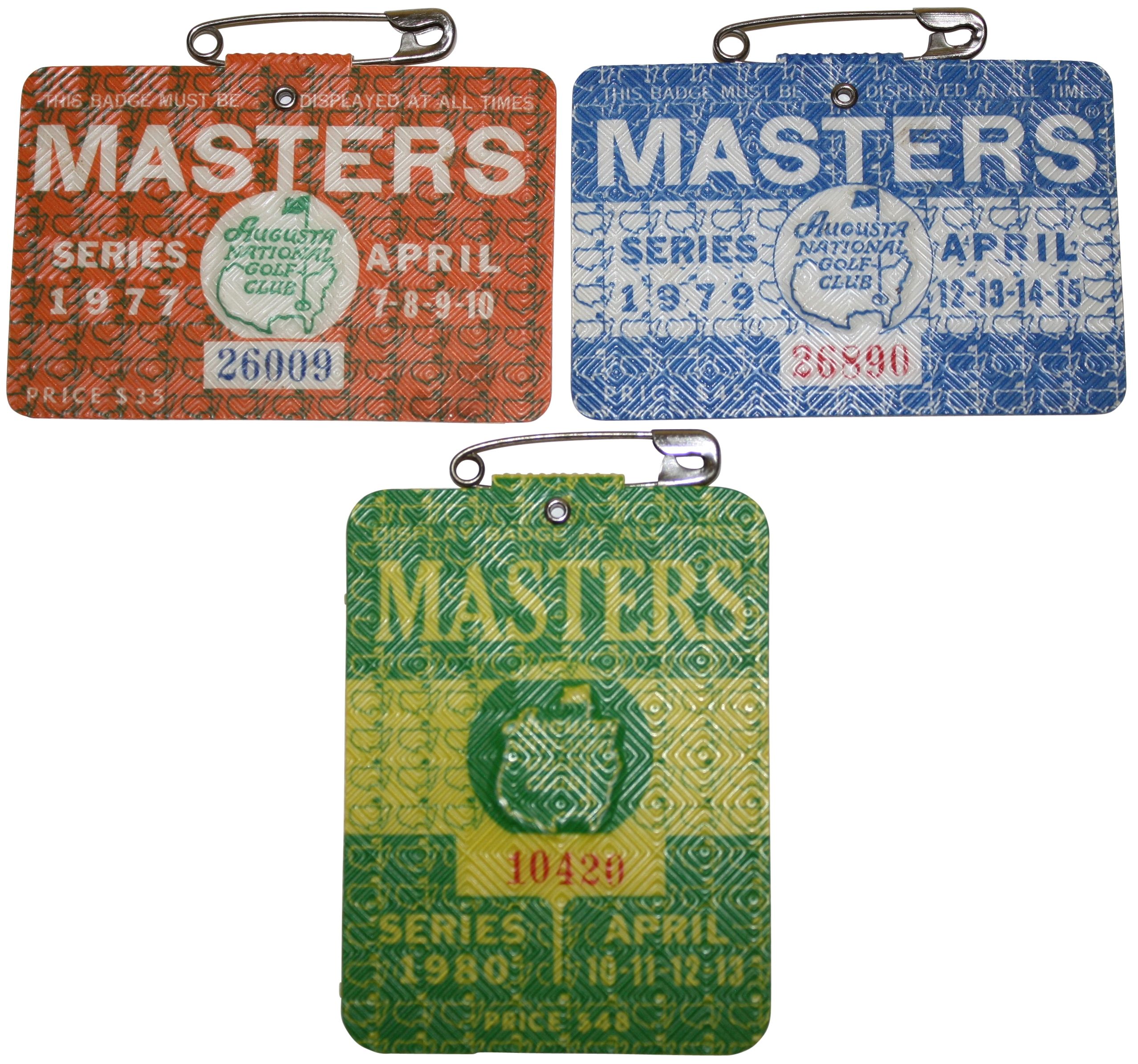 Lot Detail Lot of 3 Masters Badges 1977, 1979, and 1980