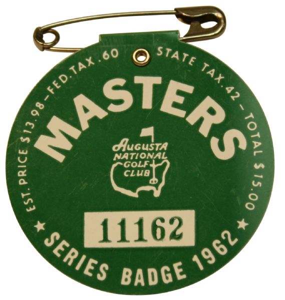 1962 Masters Badge- Arnold Palmers 3rd Masters Win