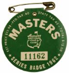 1962 Masters Badge- Arnold Palmers 3rd Masters Win