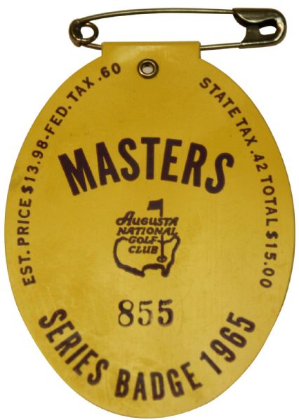 1965 Masters Badge-Jack Nicklaus 2nd Masters Win