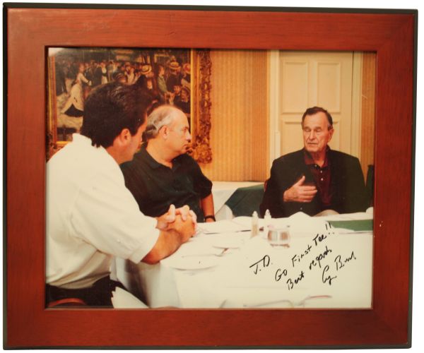 Framed George Bush Autographed 8x10 Photo - At Table