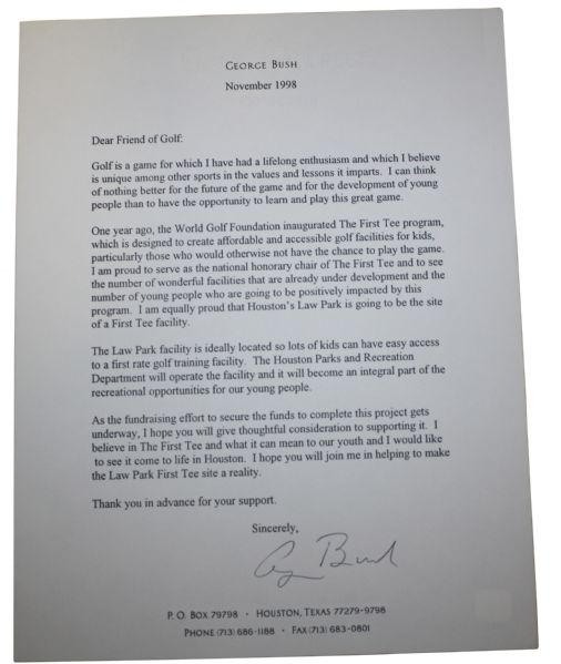 George Bush Letter - November 1998 - Friend of Golf