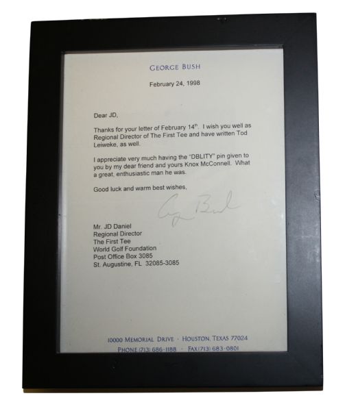 Framed George Bush Letter - January 2001 - Dear JD