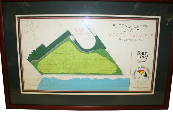 Autographed and Framed Orginal Design for Tiger Woods Home Putting Green-Best of the Best For Tiger Collector!