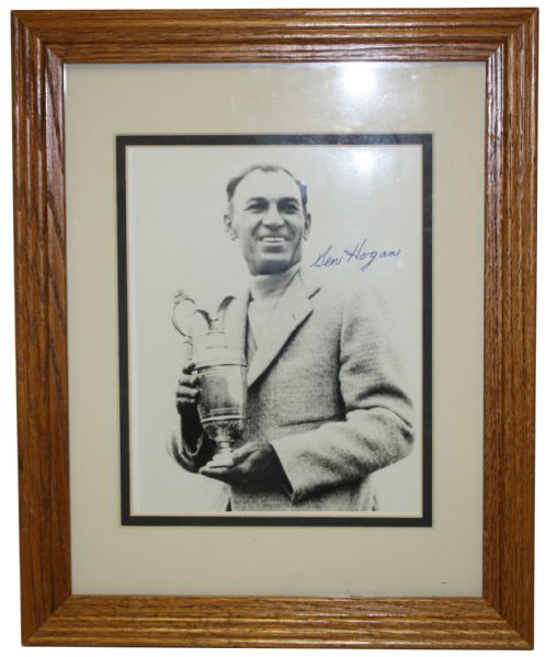 Framed and Autographed Ben Hogan 8x10 Photo with Claret Jug
