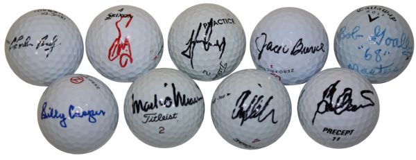 Lot of 9 Masters Autographed Golf Balls: Charles Coody, Fuzzy Zoeller, Trevor Immelman, Jack Burke, Bob Goalby, Billy Casper, Mark OMeara, Craig Stadler, and Ben Crenshaw JSA COA!