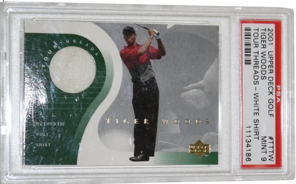 PSA 9.0 White Tiger Woods Swatch - 2001 Upper Deck Tour Threads