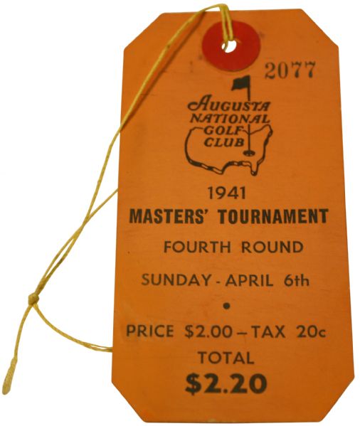 1941 Masters Sunday Ticket-Top Condition Example!
