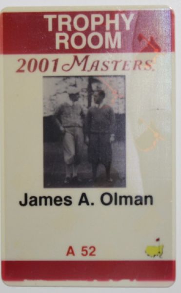2001 Masters Trophy Room Badge - James A. Olman Tiger Woods victory. 