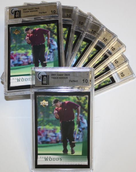 Lot of 9 2001 Upper Deck Tiger Woods GAI 10 Rated Golf Cards
