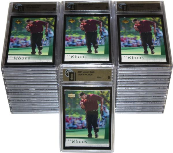 Lot of 55- 2001 Upper Deck Tiger Woods GAI 9 Rated Golf Cards