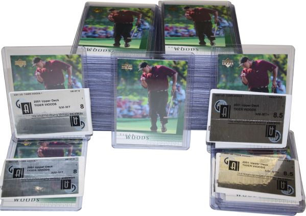 Lot of 106 2001 Upper Deck Tiger Woods Golf Cards - Graded and Not Graded - Group 24