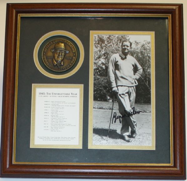 Byron Nelson Framed Signed Photo and Medal Commemorating The Unforgettable Year
