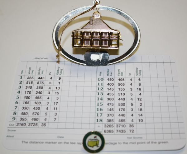 Masters Golf Ornament, 1996 Masters Ball Marker, and a Masters Scorecard
