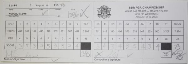 Tiger Woods 4TH Round Matched Used and Signed as Competitor Scorecard-2004 PGA Championship 